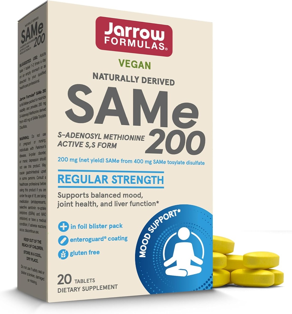 Jarrow Formulas Same 200 mg, Supports Joint Health, Liver Function, Brain Metabolism, 20 Tablets, Up to A 20 Day Supply