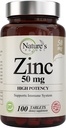 Supplément Zinc 50mg [High Potency] - Système de soutien immunitaire du Zinc naturel (oxyde/citrate) 100 comprimés, fabriqués par la nature.