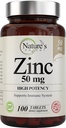Supplément Zinc 50mg [High Potency] - Système de support immunitaire du Zinc naturel (oxyde/citrate) 100 comprimés, fabriqués par la nature.