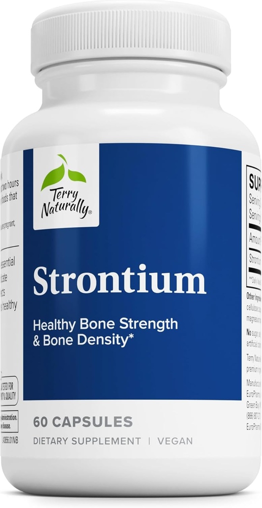 Terry Naturally Strontium - Bone Health & Strength Support - Supplement with Vegan Capsules - Health Supplement with Strontium Citrate for Superior Absorption - 60 Capsules