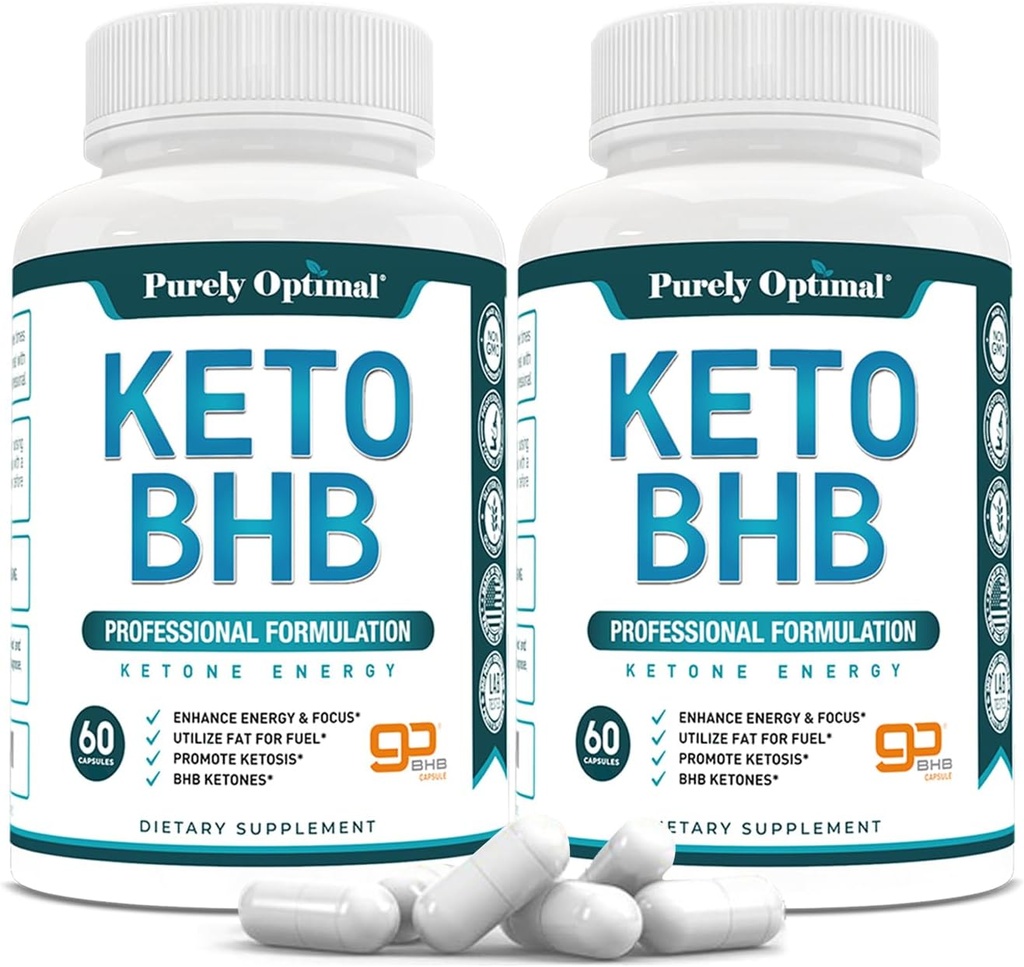Capsules Keto BHB purement optimales – pilules cétoniques exogènes pour le soutien de la kétose, énergie soutenue, focus et métabolisme – pour les femmes et les hommes, 120 capsules