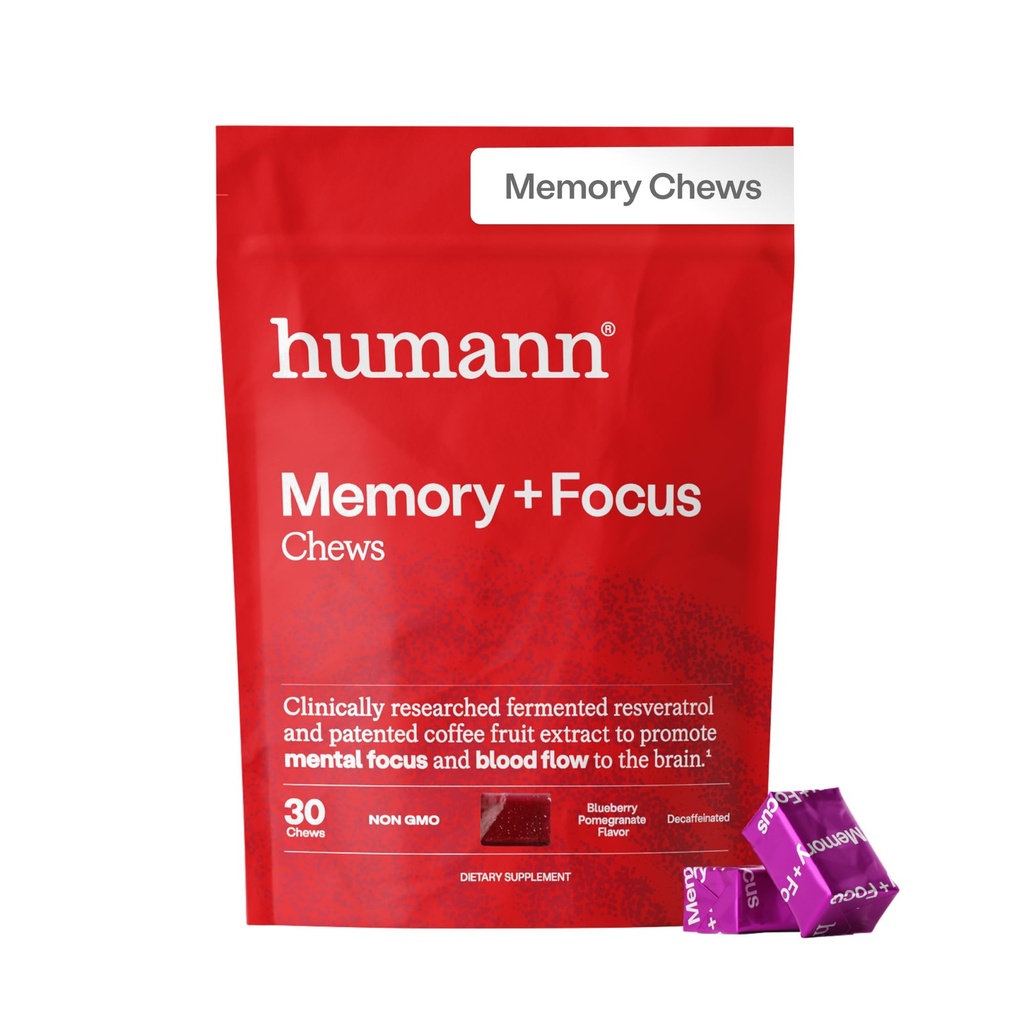 HumanN SuperBeets Cerveau Suppléments pour la mémoire et le focus Chews, Alerte mentale, Nootropique étudié cliniquement, Supplément Resvératrol Plus Poudre de racine de betterave, Blueberry grenade Flavor, 30 Comte