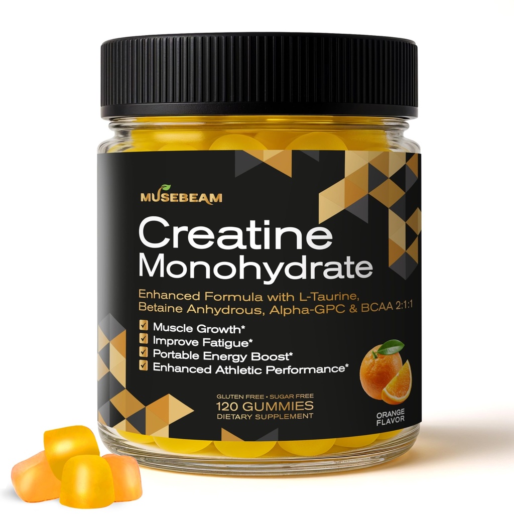 Monohydrate de créatine 5000mg Supplément Gommies - avec L-Taurine Betaine Anhydre Alpha-GPC BCAA 2:1:1 - Sans sucre sans gluten pour les hommes Femmes