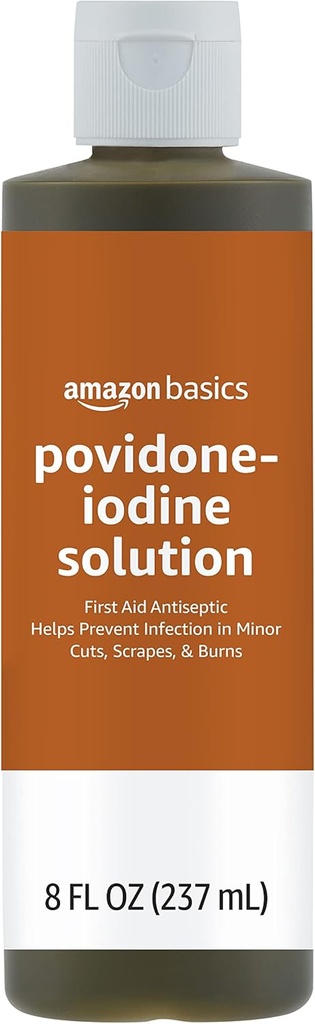 Bases Premiers soins Antiseptiques, 10% Solution Iodine Povidone Premiers soins Antiseptiques, Non aromatisés, 8 Onces Fluides, 1-Pack (précédemment Solimo)