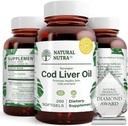 Natural Nutra Norwegian Cod Liver Oil Supplement, Helps to Maintain Skin, Helps Maintain Body Density, Eye Health & Nerve Function, Promotes Dental Health, Supports Cardiovascular Health, 250 Softgels