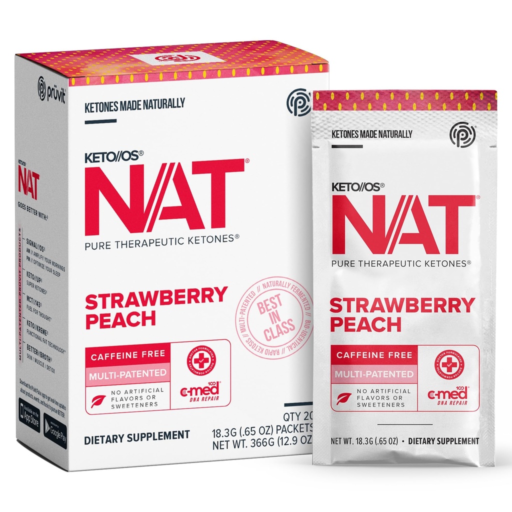 PRÜVIT OS NAT Suppléments kéto de fraise de fraise – sans caféine - pour hommes et femmes (20 comtes)