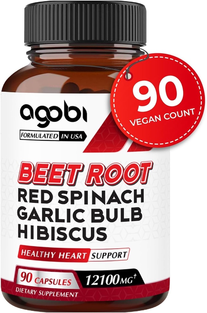 5in1 Beet Root Capsules - Added with Red Spinach, Organic Garlic Bulb, Hibiscus & Black Pepper - Support for Energy Production, Immune System & Digestive Health - 90 Vegan Capsules