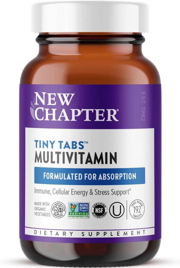 Nouveau chapitre Tiny Tabs Multivitamine avec 20 éléments nutritifs pour immunone, énergie cellulaire et support de stress, y compris vitamine D3 + vitamine B, 192 Compte
