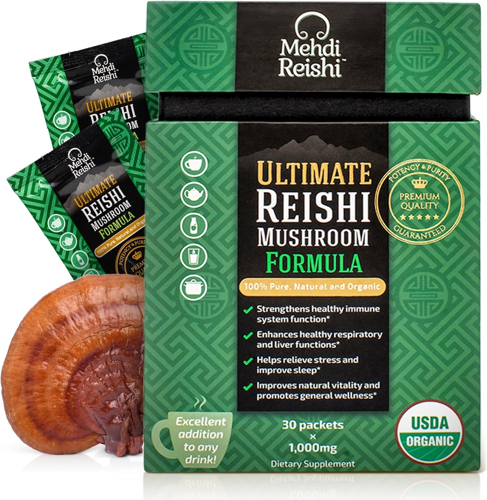 Formule ultime de champignons Reishi – 30 portions – 100 % de poudre d'extrait et de spores de Reishi pur, Premium et biologique - Ganoderma Lucidum, Lingzhi - Poudre de haute puissance (30 grammes)