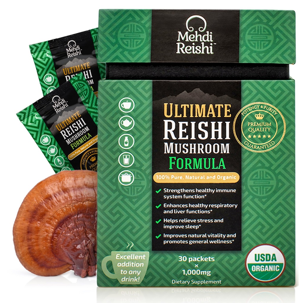 Ultimate Mushroom Formula – Organic Reishi Extract & Spores Powder – Ganoderma Lucidum, Lingzhi – High Potency Triterpenes & Beta-Glucans – 30 Servings (30g)