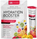 Nouvelle performance d'âge Packets d'hydratation, poudre d'électrolytes, Enhancer liquide pour le soulagement de la déshydratation, L-Glutamine Amino Acides pour la récupération d'entraînement musculaire, sans sucre et 0 calories, 16 bâtons (Fruit Punch)