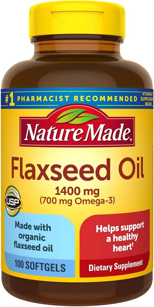 Huile de lin 1400 mg de softgels, 100 Compte pour la santé cardiaque