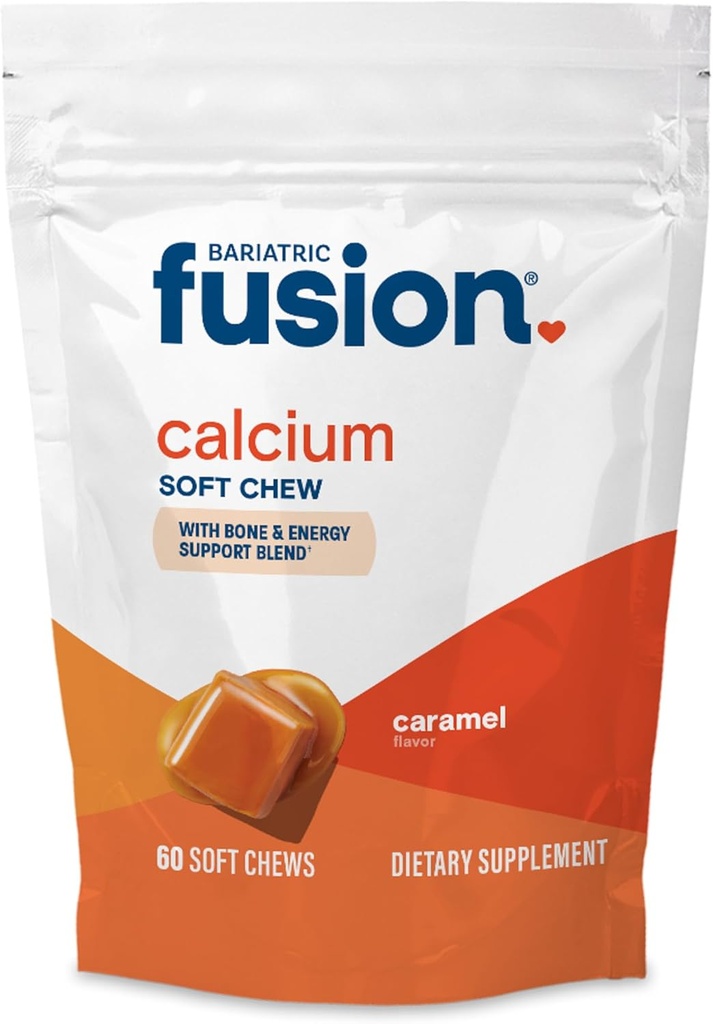 Bariatric Fusion Bariatric Calcium Supplement Chews | Calcium Citrate with Vitamin D3 Bariatric Vitamin | Sugar Free Chewable |500mg |Caramel | 60 Count