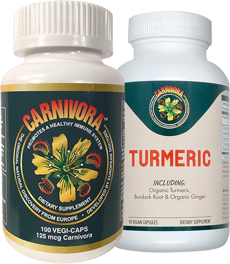 Carnivora Vegi Caps + Turmeric Combo - Immune System Support with Enhancement for Joints and Digestion (Bundle avec 1 bouteille Vegi-Caps et 1 bouteille Turmeric)