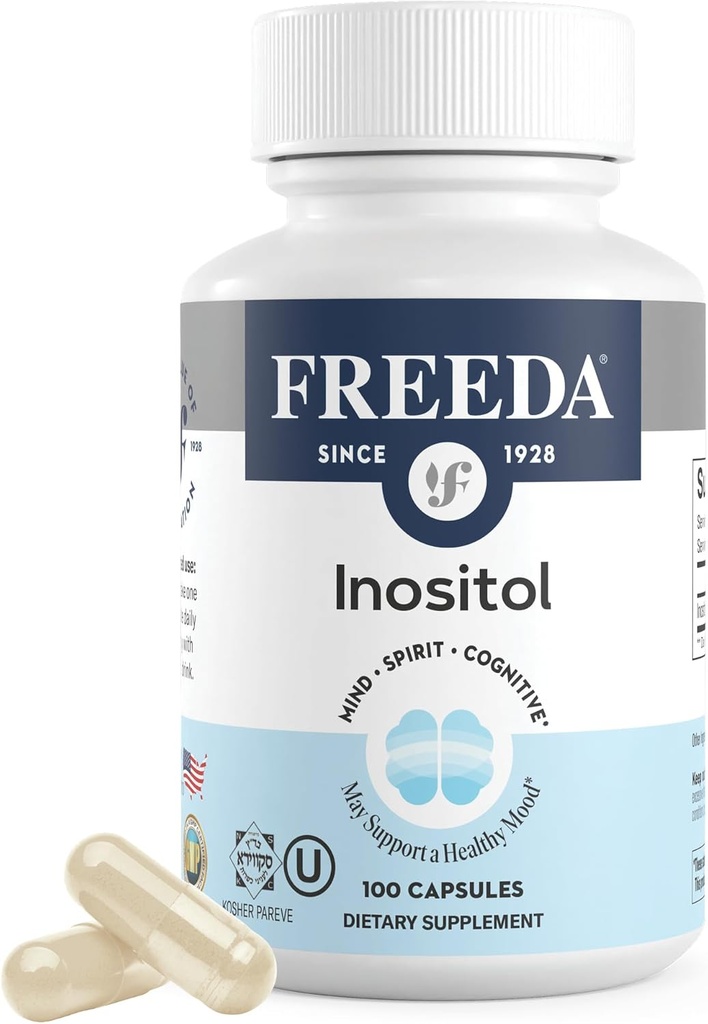 FreeDA Pure Inositol Capsules - Myo-Inositol pour l'équilibre hormonal, la fonction ovarienne et le soutien de l'humeur - Kosher, végétarien, fabriqué aux États-Unis - 100 comtes, 100 jours d'approvisionnement - soutient la santé des membranes