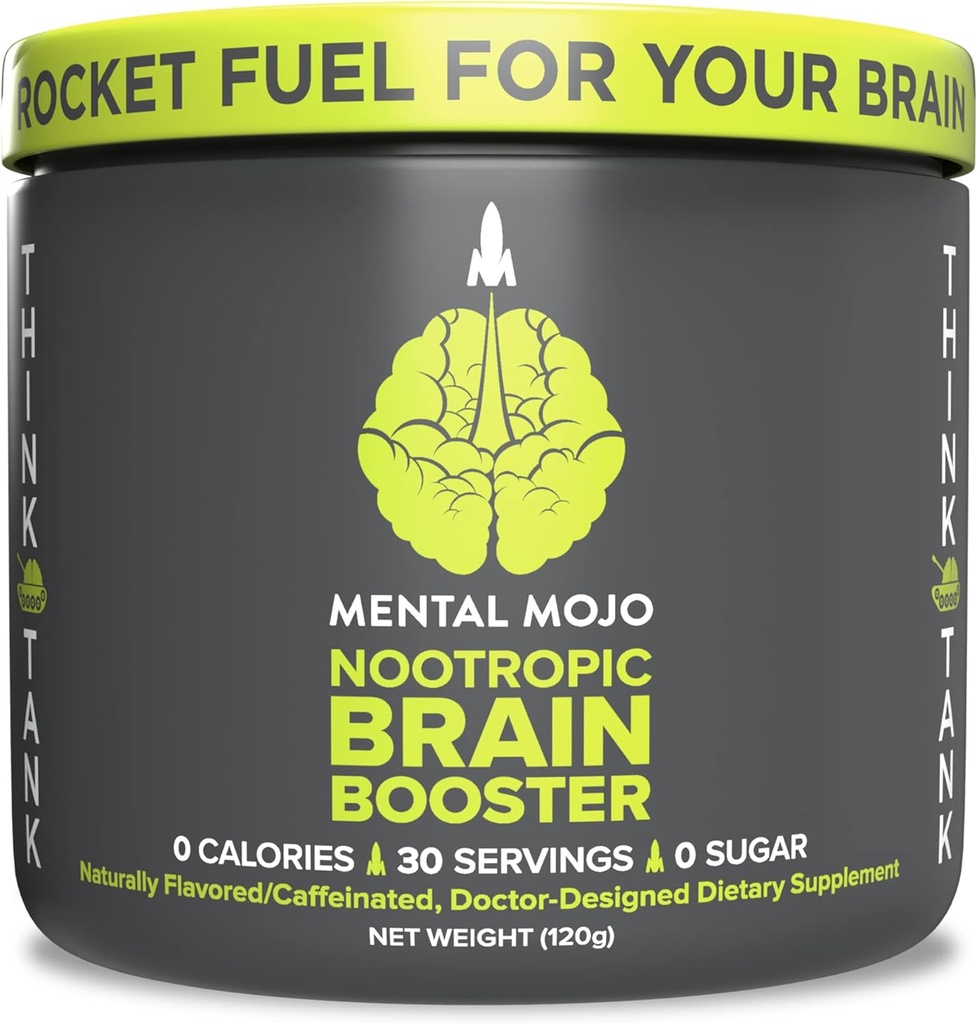 Nootropic Cerveau Booster (30 portions) Nootropic Drink Mix & Cerveau Supplément - Supporte Énergie, Focus & Mémoire - Zéro Calories, Sans Sucre - Kiwi Fraise