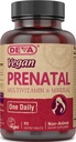 Multivitamines prénatales et suppléments minéraux de Deva Vegan - Formule une fois par jour - Complexe Vitamines A, C, D, E, K, B, avec fer fondu et chélaté - 90 comprimés enduits, 1-paquet
