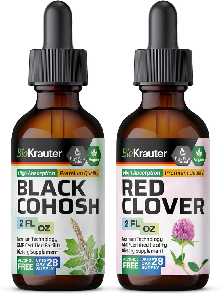 Bio KRAUTER Teinture de Cohos Noir 2 Fl. Oz. & Red Clover Teinture 2 Fl. Oz.