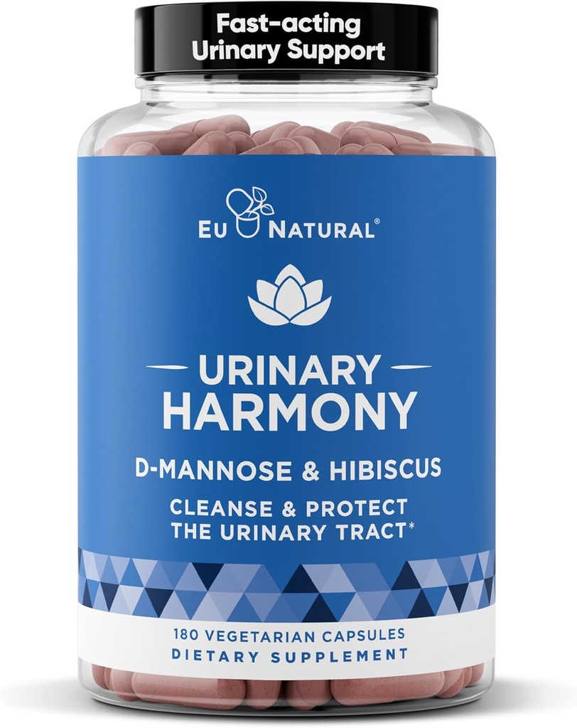 Harmonie urinaire Supplément D-Mannose – Santé urinaire pour les femmes – Nettoie et fluifie le système urinaire – Formule de force clinique avec DMannose et Hibiscus – 180 capsules à action rapide