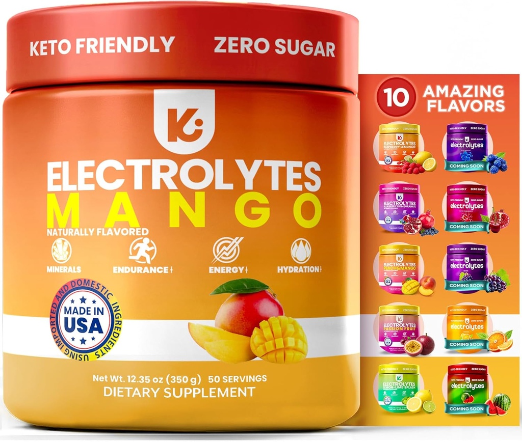 Keppi Kéto Hydratant Electrolytes - Mango - Poudre d'électrolyte sans sucre - Sips comme Sunshine - Poudre d'électrolyte de Keto - Poudre d'électrolyte sans sucre - Poudre d'électrolyte