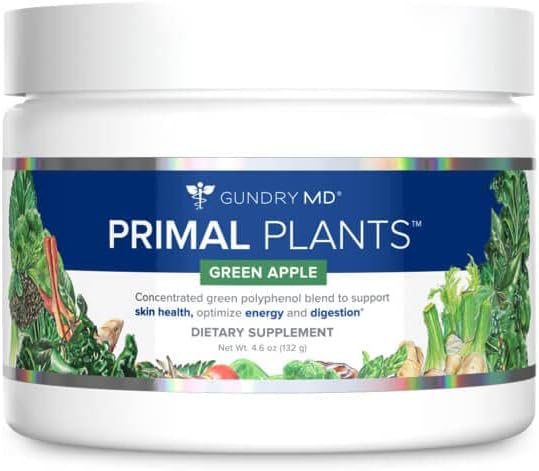 Gundry MD® Primal Plantes MTHF Greens Powder Superfood Supplément pour soutenir la santé de la peau, optimiser l'énergie et la digestion, 1 portion complète de légumes - Saveur de pomme verte (30 portions) (nouvelle formule)