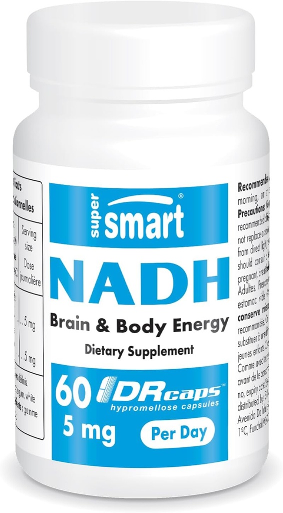 Supersmart - NADH 5mg par jour (dinucléotide d'adénine de Nicotinamide réduit) - Supplément NADH - Piles d'énergie