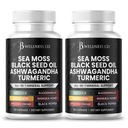 Sea Moss Black Seed Oil Ashwagandha Turmeric Bladderwrack Burdock - avec Manuka, miel Dandelion, vinaigre de cidre noir sans gluten- 120 Compte