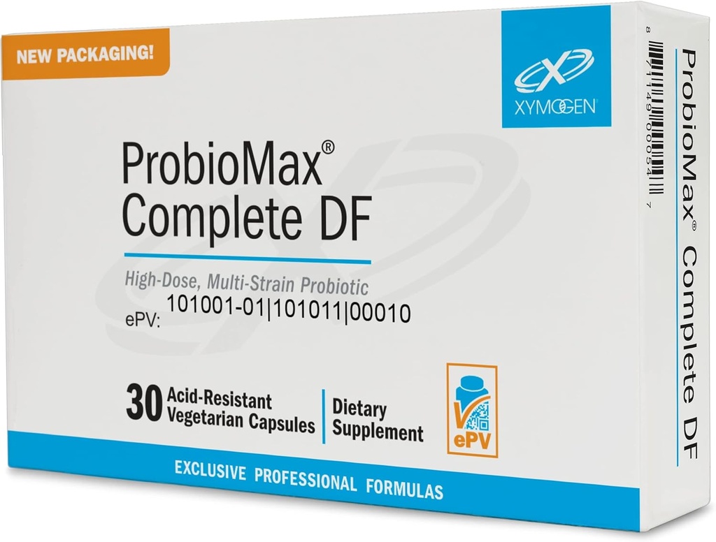XYMOGEN ProbioMax Complete 45B - Supplément probiotique de 45 milliards CFU - Probiotiques à forte dose sans lait avec Lactobacillus acidophilus - ProbioMax Complete DF (30 capsules)