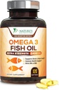 Omega 3 Huile de poisson 2400 mg – Acide gras triple force EPA et DHA pour le coeur, le cerveau et le soutien articulaire – Wild-Caught, Burpless, supplément au citron – naturel, non OGM, sans gluten – 120 softgels