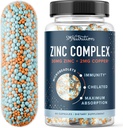 Supplément de zinc Microbeadlets pour Immune & Acne Support de Zinc hautement absorbant Bisglycinate et Orotate de zinc avec 2mg Cuivre chélaté + Vitamine B6=60 Capsules Vegan sans gluten (2 mois d'approvisionnement)