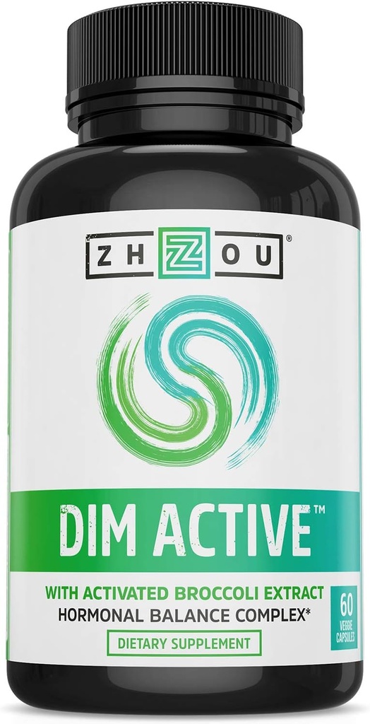Zhou DIM Active - supplément DIM, équilibre hormonal pour les femmes et les hommes, soutien hormonal avec 250mg Diindolylméthane - 60 Capsules Vegan