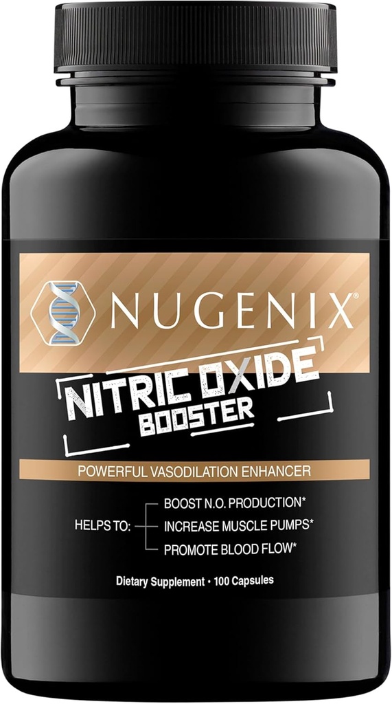 Supplément de booster d'oxyde nitrique Nugenix - Débit d'oxyde nitrique, L-arginine, L-Citrulline, Extrait d'écorce de pin - Vasodilatateur - 100 capsules