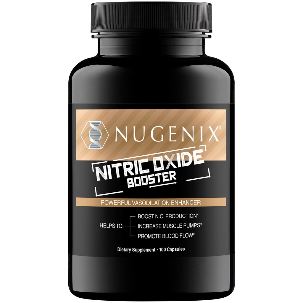 Supplément de booster d'oxyde nitrique Nugenix - Débit d'oxyde nitrique, L-arginine, L-Citrulline, Extrait d'écorce de pin - Vasodilatateur - 100 capsules
