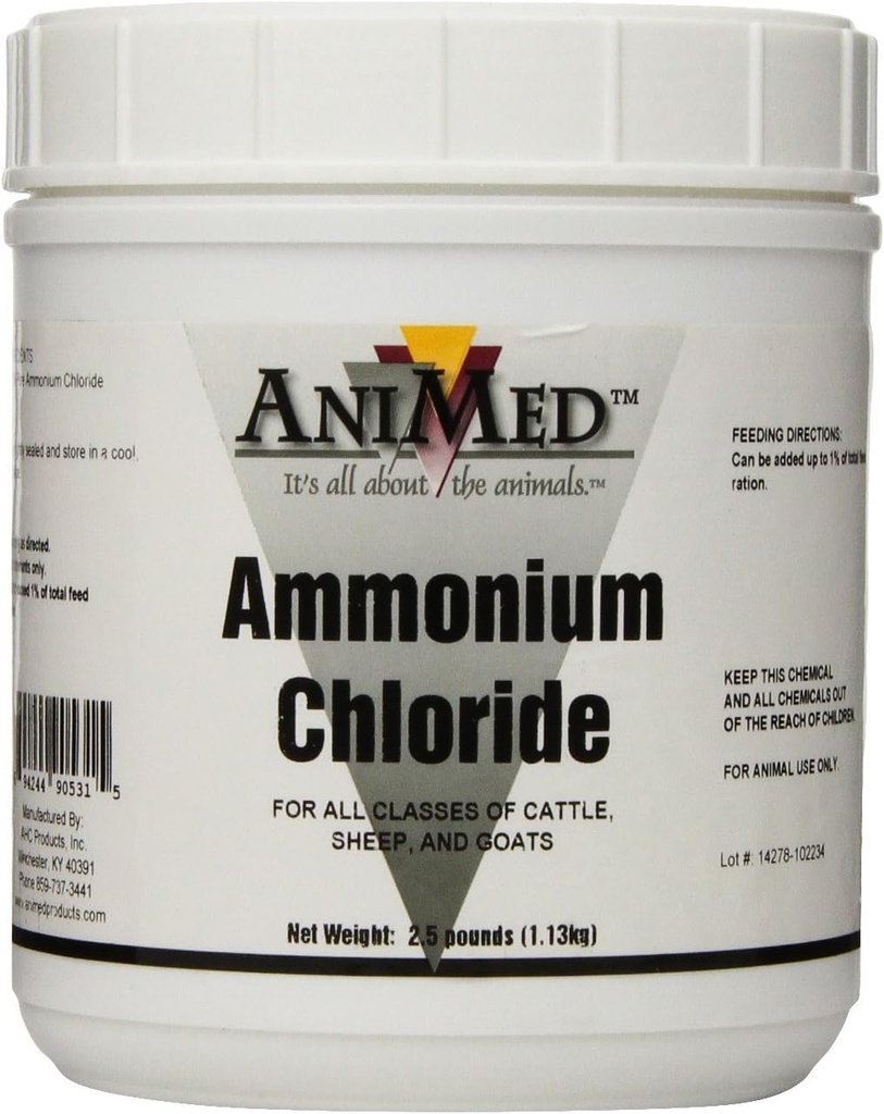 AniMed poudre 99,9 pour cent de chlorure d'ammonium pour chevaux chiens chats vaches moutons et chèvres, 2,5...