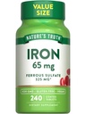 La vérité de la nature Tablettes de fer 65mg, 240 Count 325mg Sulfate ferreux, supplément végétalien, sans OGM et sans gluten