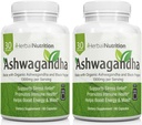 Herbal Nutrition Organic Ashwagandha 1300mg Max Strength, deux flacons, 120 capsules et poivre noir pour la biodisponibilité