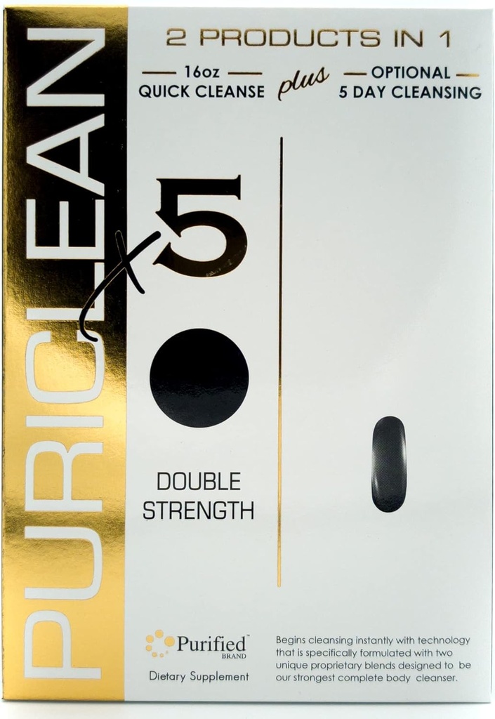 Purilean X5 Complete Body Cleanser 2 en 1 Détox - Support de nettoyage double résistance - Détoxification 5 jours pour éliminer les toxines - 20 capsules + 1 softgel rapide (2 pack)