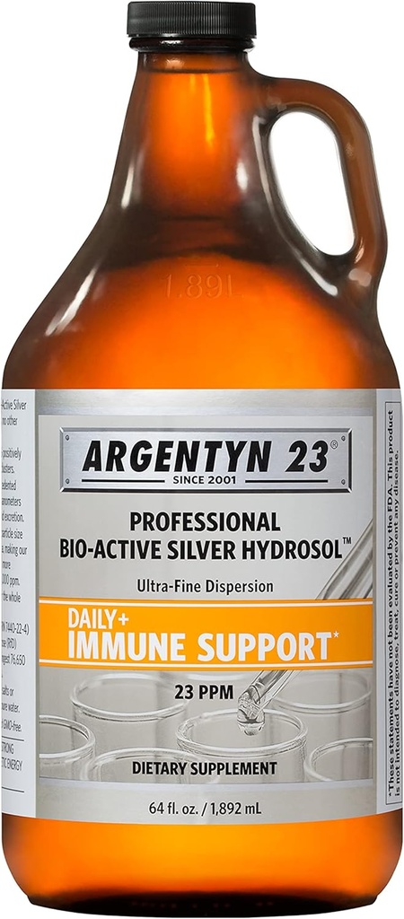 Argentyn 23 Soutien immunitaire professionnel - Argent colloïdal, hydrosol en argent bioactif, 23 ppm, haut de torsion liquide, 64 Fl Oz (1 892 mL)