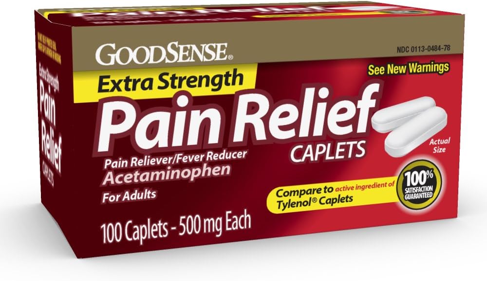 GoodSense Extra Strength Pain Relief - Caplets d'acétaminophène 500 mg - Céphalées, Douleur musculaire, Arthrite Relief, 100 Compte
