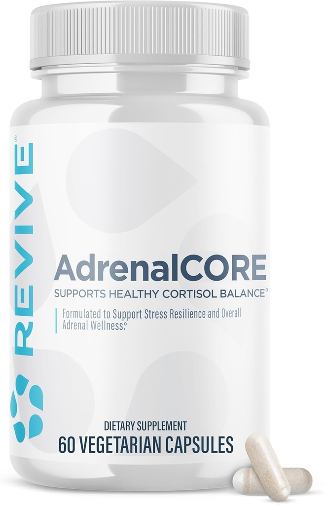 Revive MD Suppléments de soutien adrénal pour la fatigue - Natural Cortisol Manager & Supplément avec Rhodiola Rosea et Ashwagandha favorise les niveaux d'énergie et la performance mentale - hommes et femmes - 30 services