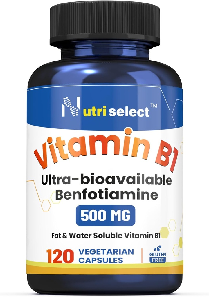 Vitamin B1 500MG, 120 Capsules, Non-GMO, Vegan, Gluten Free, Benfotiamine