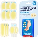 Dre Frederick's Original Better Blister Bandages - 12ct - Résistant à l'eau - 40% Plus Coussin - Hydrocolloïde Bandages pour pied, orteil et talon - Plaquettes pour la prévention et le rétablissement - Trousse de variétés