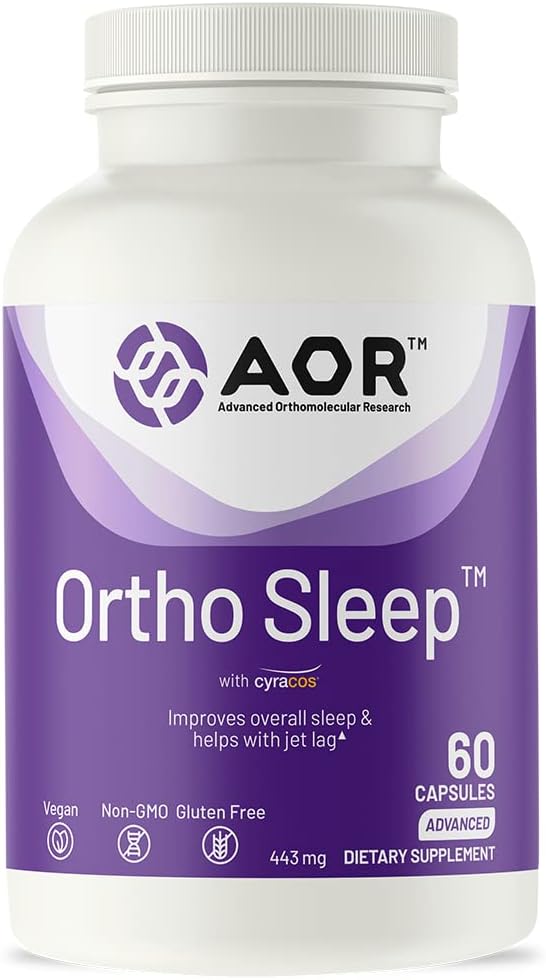 AOR, Ortho Sommeil, Améliore le sommeil et aide avec Jet lag, complément naturel avec GABA, Melatonine, L-Theanine, Vegan, 30 portions (60 capsules)