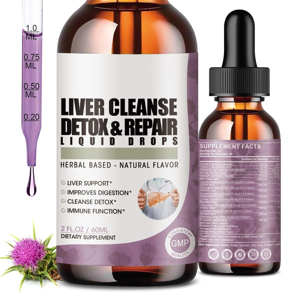 2 Pack Liver Cleanse Detox & Repair Liquid Drops with Milk Thistle, Artichoke Extract, Liver Supplement for Liver Cleanse & Detox, Antioxidant, Digestive Support,Vegan - 4 Fl Oz