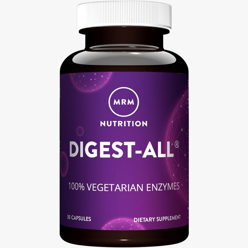 MRM Nutrition Digest-All ®= Enzymes digestifs== Meilleure digestion et absorption== Lactase + Amylase + Lipase=== Peut aider avec les ballonnements et le gaz== 100 % végétalien=== Sans gluten=== 15 portions