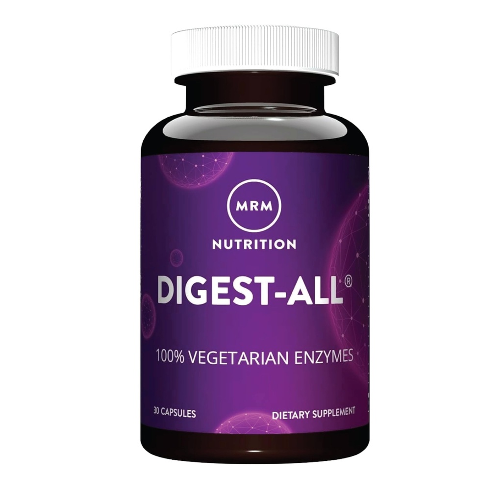 MRM Nutrition Digest-All ®= Enzymes digestifs== Meilleure digestion et absorption== Lactase + Amylase + Lipase=== Peut aider avec les ballonnements et le gaz== 100 % végétalien=== Sans gluten=== 15 portions