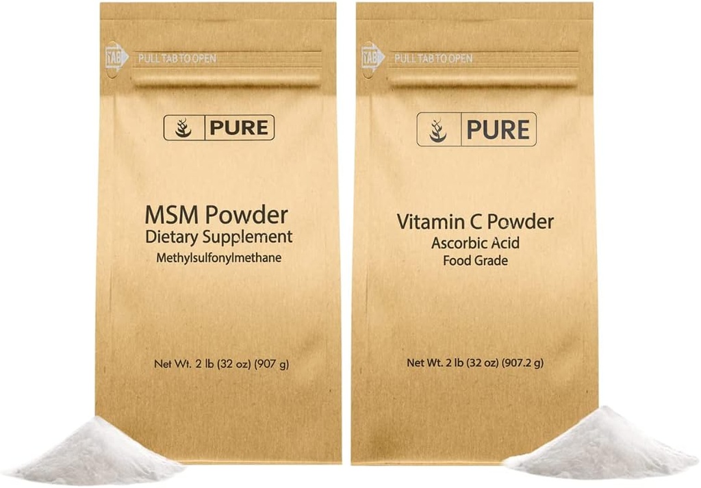 INGRÉDIENTS ORIGINAUX Vitamine C poudre et méthylsulfonylméthane MSM poudre, (2 lb) toujours pur, compléments alimentaires