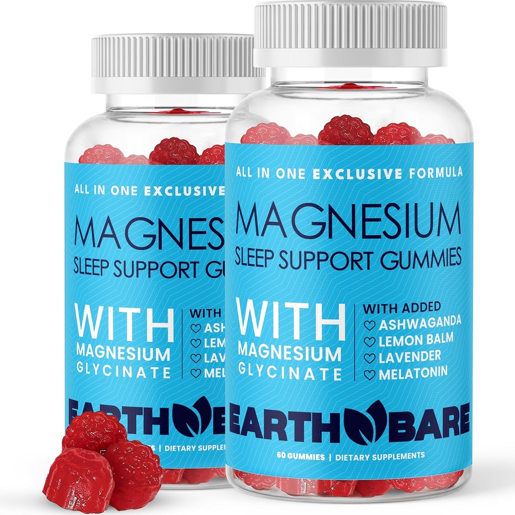 Gummies de sommeil avec Magnésium Glycinate, Mélatonine, Ashwagandha et Lavande – Supplément Magnésium et Mélatonine, 120 Compte, 2 mois d'approvisionnement