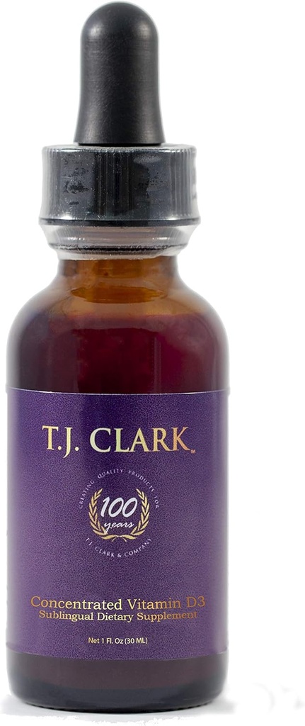 Vitamine liquide D3 125mcg / 5 000 UI, 1 fl. oz. Supplément diététique sublingual concentré, TJ Clark, goutte en verre