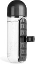 Boîte de médecine Coupe d'eau, 2 en 1 Boîte de médecine Boîte de stockage, 20 oz Bouteille d'eau de sport quotidienne avec Pill Box Organisateur 7 jours Capsule Organisateur, Noir